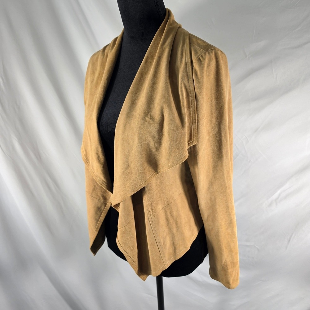 Mango MNG Tan 100% Goat Leather Suede Waterfall Draped Jacket S